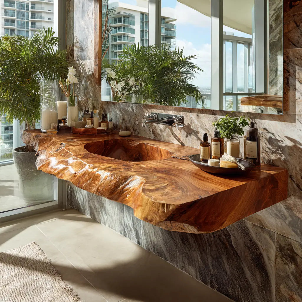 Kaelvyn Live Edge Solid Wood Floating Bathroom Vanity with Integrated Sink SPA254428 Lynnsnail