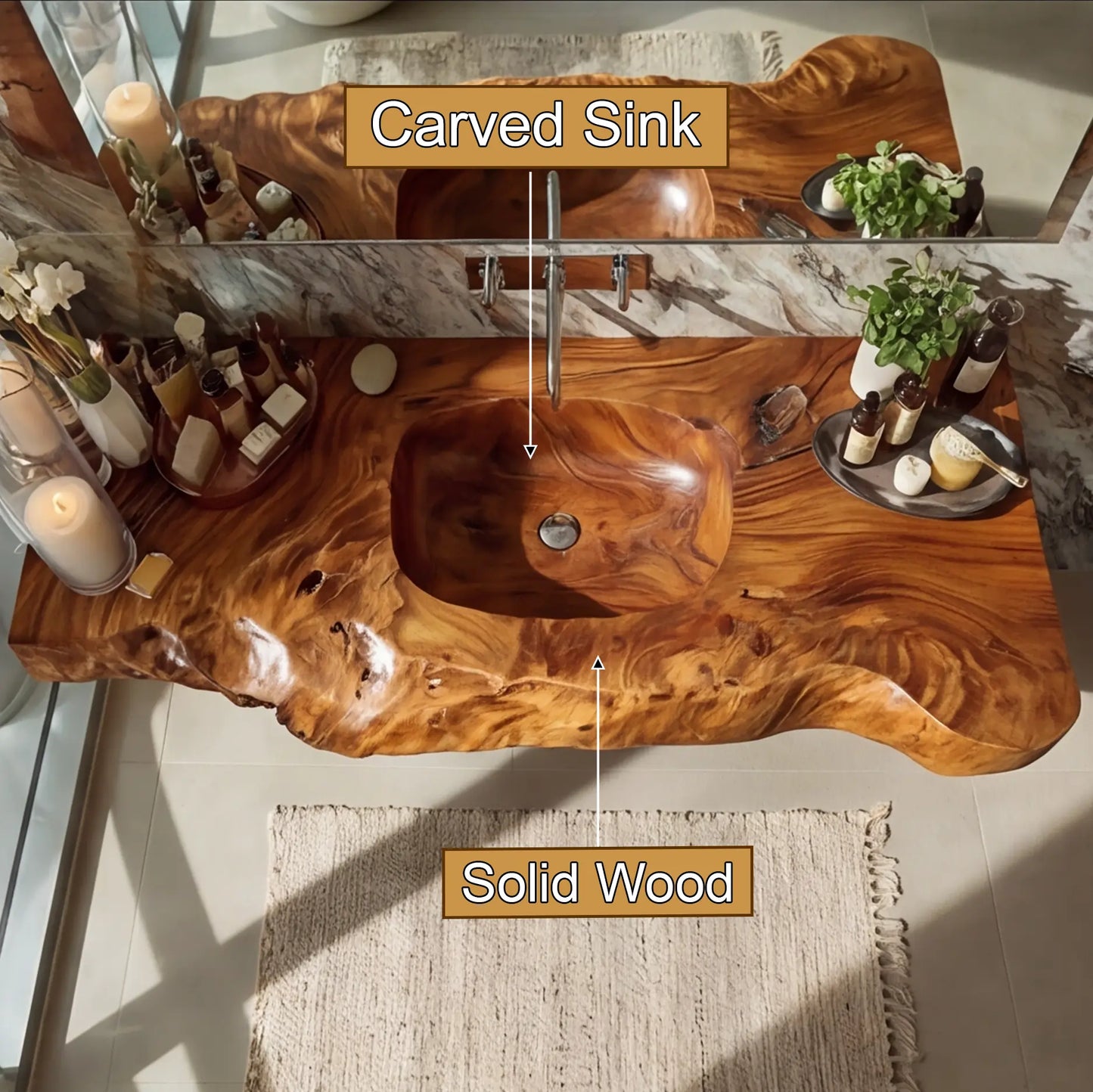 Kaelvyn Live Edge Solid Wood Floating Bathroom Vanity with Integrated Sink SPA254428 Lynnsnail