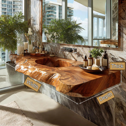 Kaelvyn Live Edge Solid Wood Floating Bathroom Vanity with Integrated Sink SPA254428 Lynnsnail