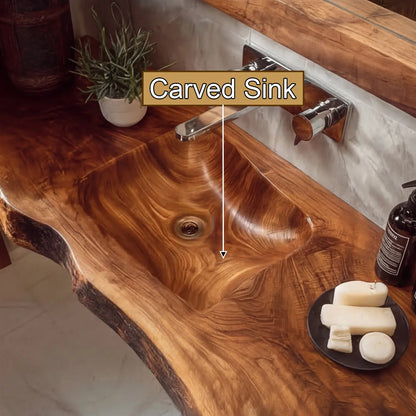 Kavero Handcrafted Live Edge Solid Wood Floating Bathroom Vanity with Integrated Sink SPA183672 Lynnsnail