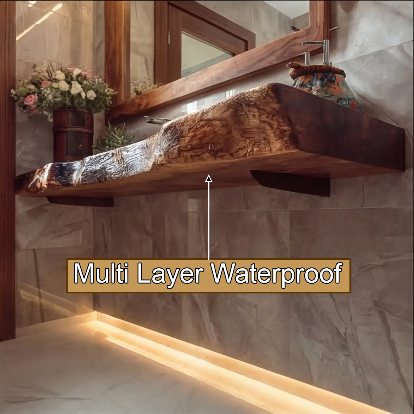 Kavero Handcrafted Live Edge Solid Wood Floating Bathroom Vanity with Integrated Sink SPA183672 Lynnsnail