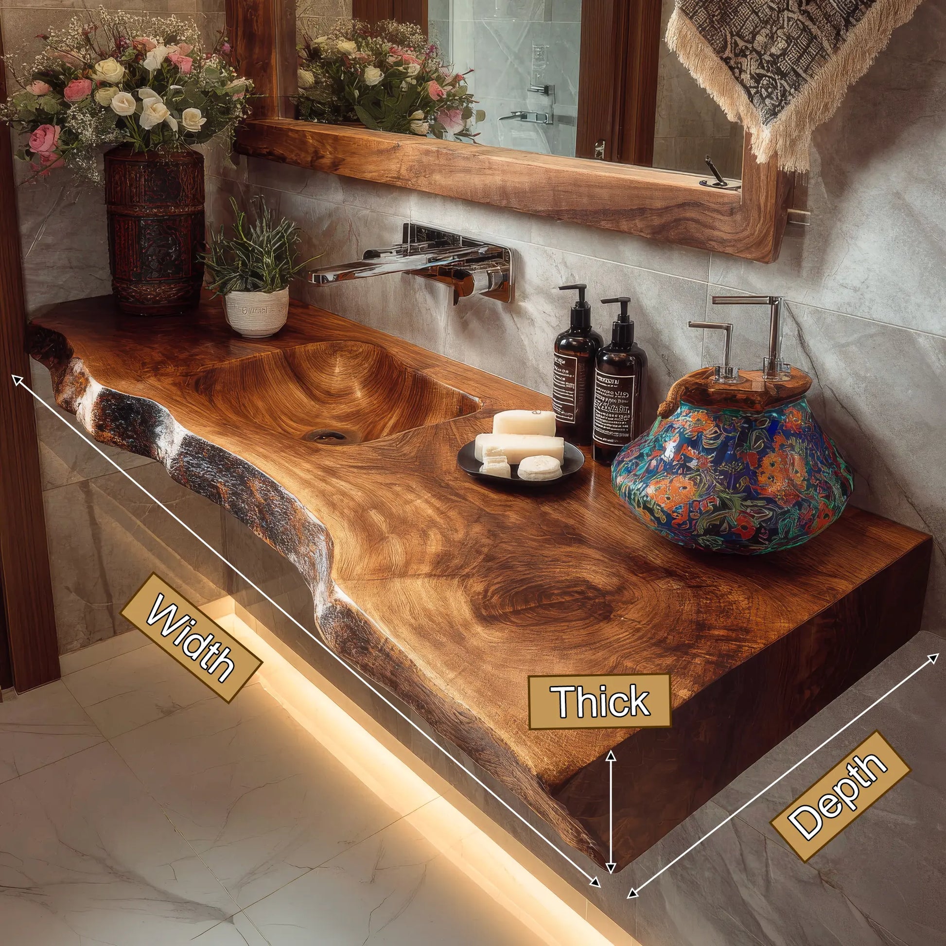 Kavero Handcrafted Live Edge Solid Wood Floating Bathroom Vanity with Integrated Sink SPA183672 Lynnsnail