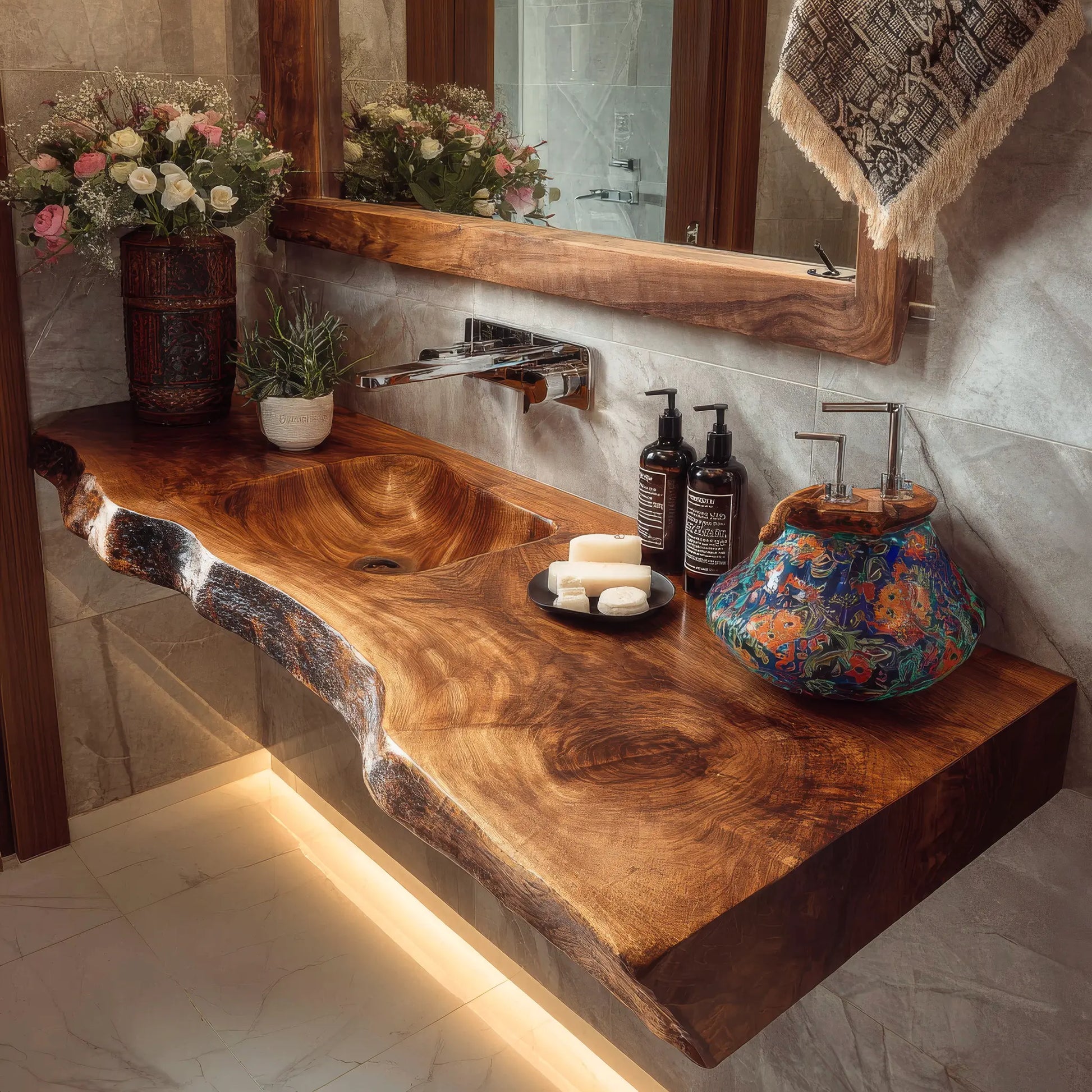 Kavero Handcrafted Live Edge Solid Wood Floating Bathroom Vanity with Integrated Sink SPA183672 Lynnsnail