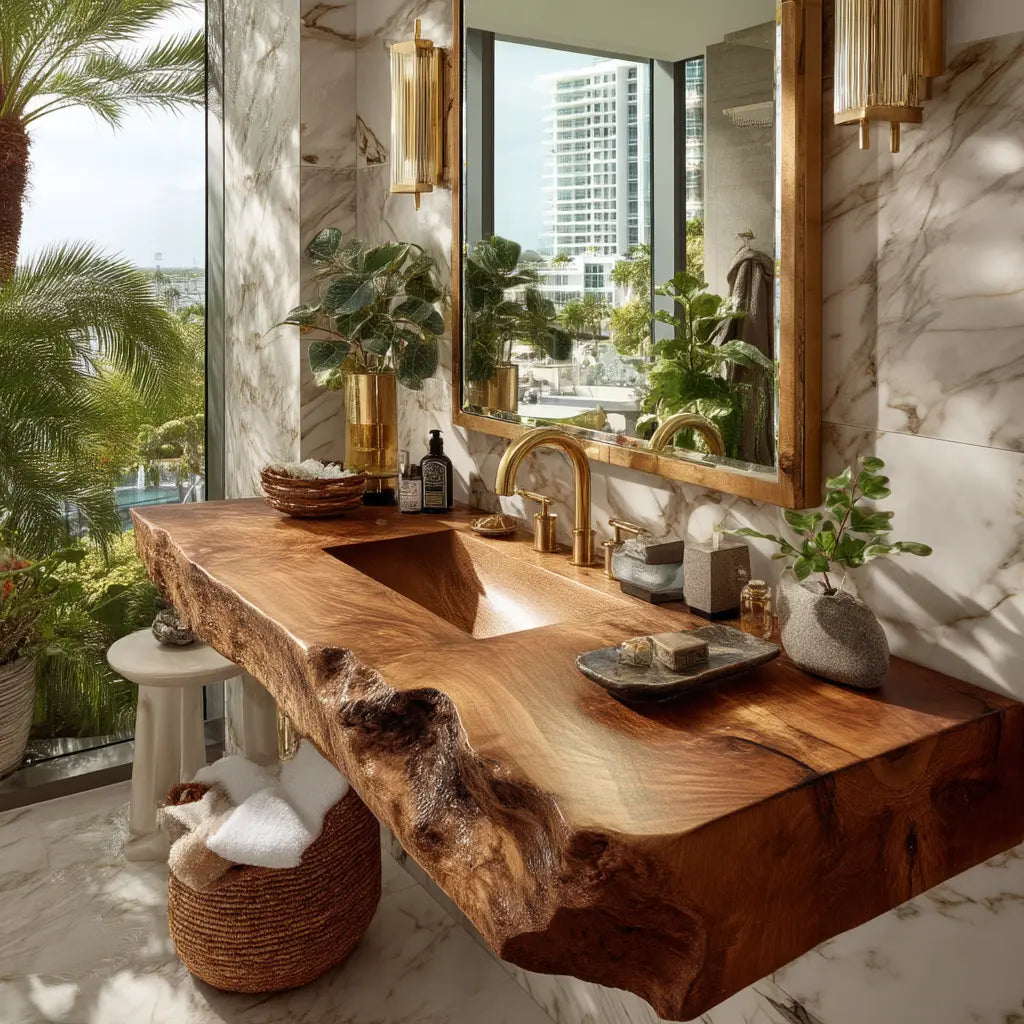 Kelvara Live Edge Solid Wood Floating Bathroom Vanity with Integrated Sink SPA439867 Lynnsnail
