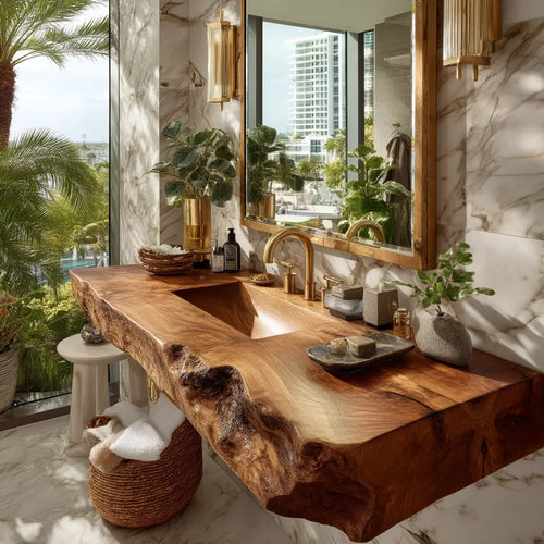 Kelvara Live Edge Solid Wood Floating Bathroom Vanity with Integrated Sink SPA439867 Lynnsnail