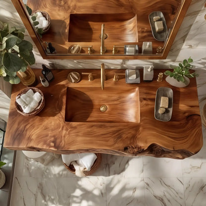 Kelvara Live Edge Solid Wood Floating Bathroom Vanity with Integrated Sink SPA439867 Lynnsnail