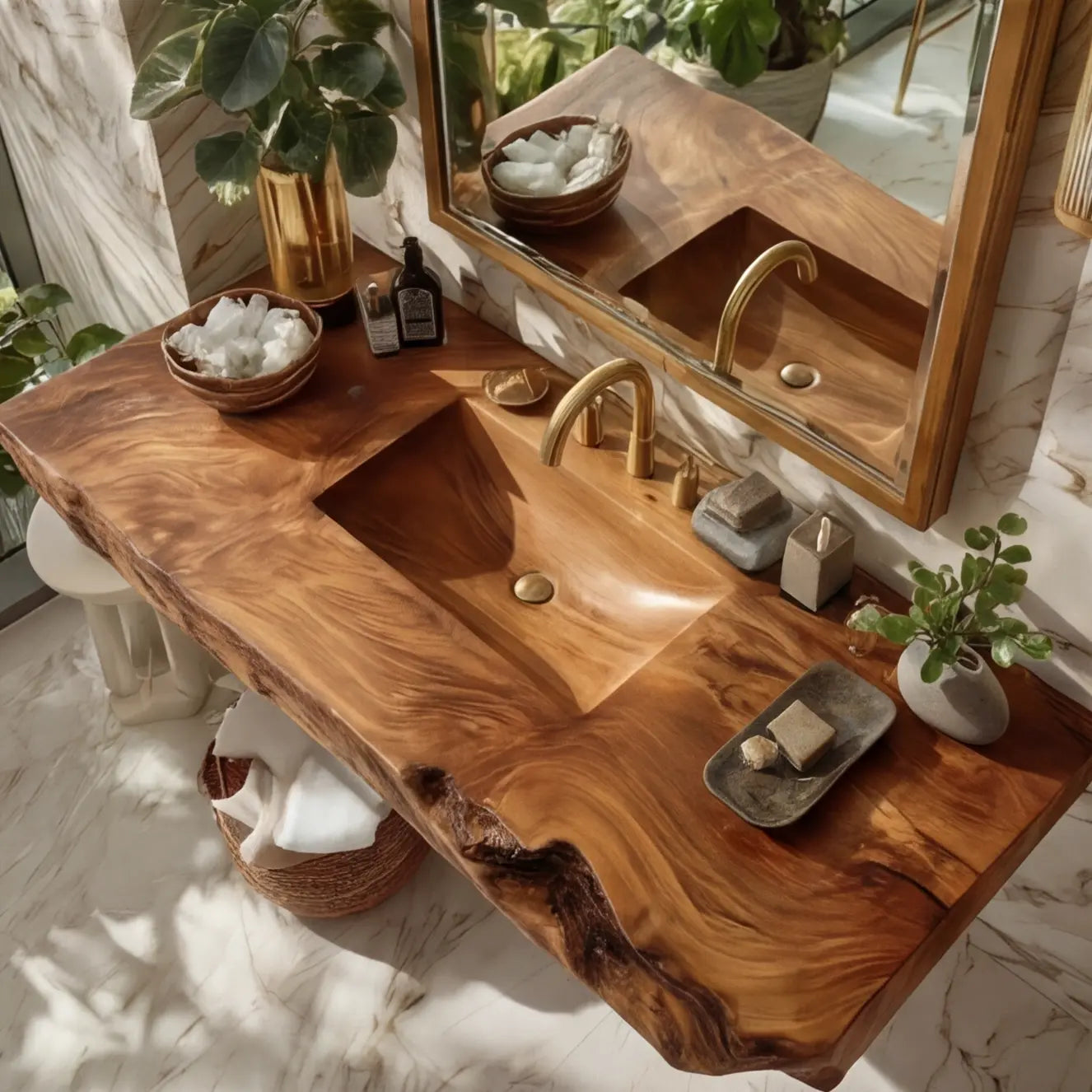 Kelvara Live Edge Solid Wood Floating Bathroom Vanity with Integrated Sink SPA439867 Lynnsnail