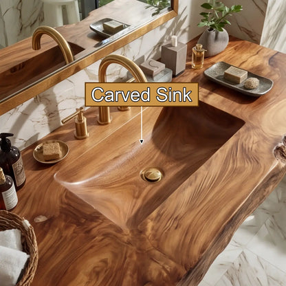 Kelvara Live Edge Solid Wood Floating Bathroom Vanity with Integrated Sink SPA439867 Lynnsnail