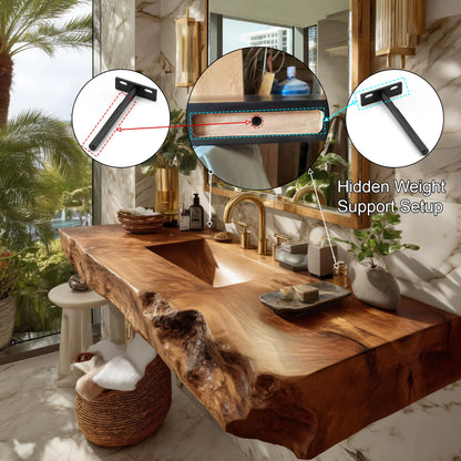 Kelvara Live Edge Solid Wood Floating Bathroom Vanity with Integrated Sink SPA439867 Lynnsnail