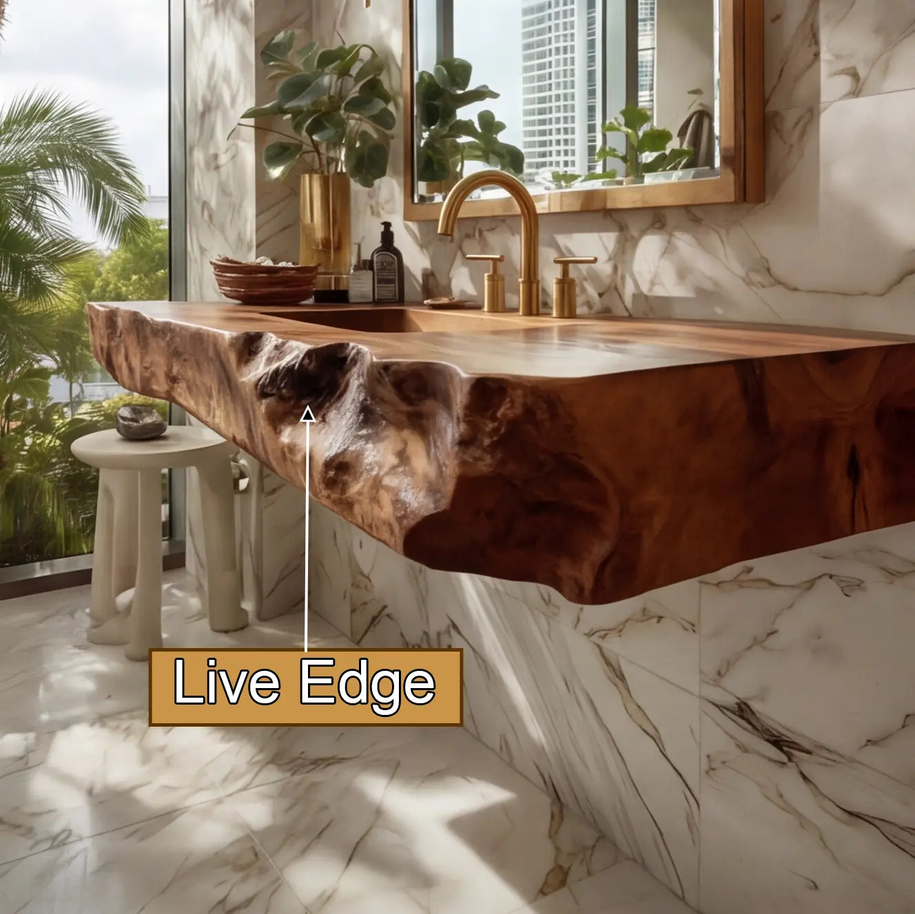Kelvara Live Edge Solid Wood Floating Bathroom Vanity with Integrated Sink SPA439867 Lynnsnail