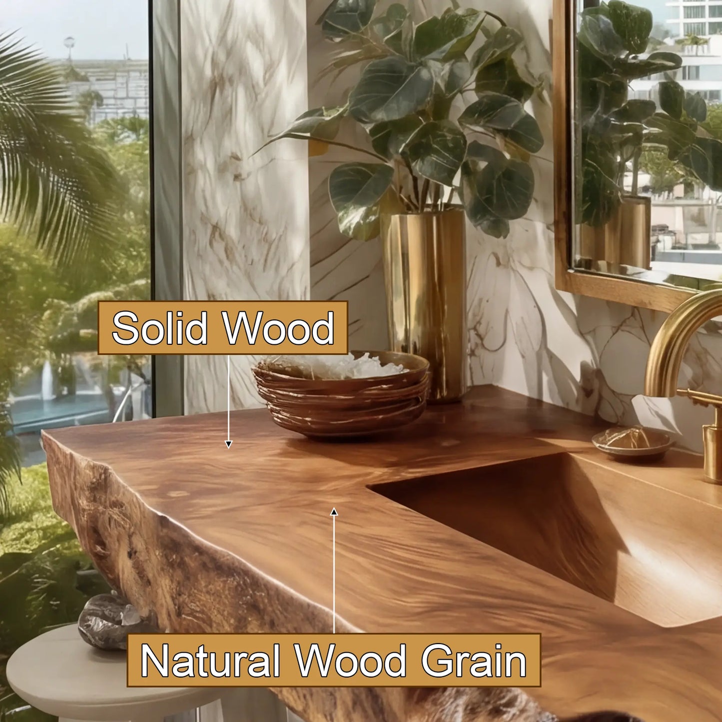 Kelvara Live Edge Solid Wood Floating Bathroom Vanity with Integrated Sink SPA439867 Lynnsnail