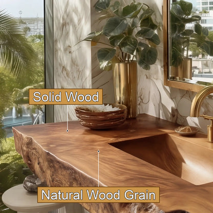 Kelvara Live Edge Solid Wood Floating Bathroom Vanity with Integrated Sink SPA439867 Lynnsnail
