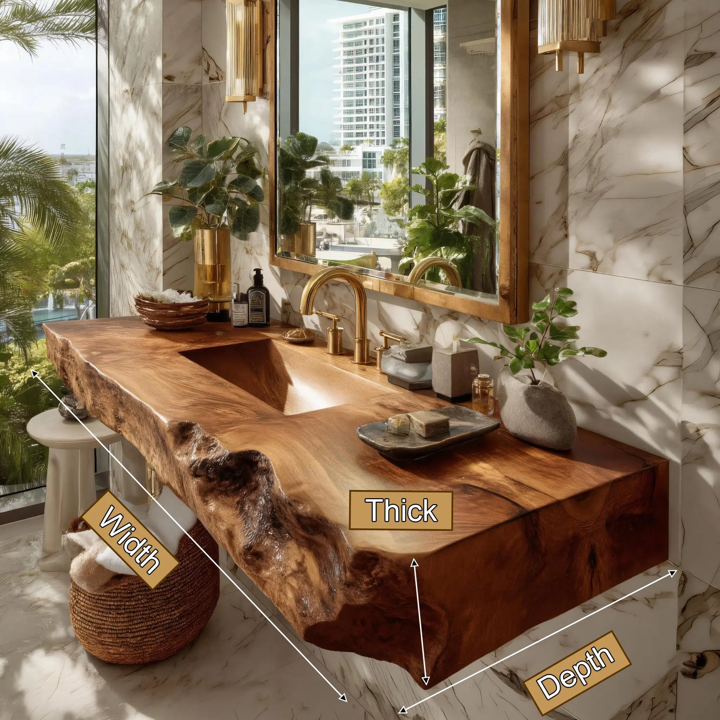 Kelvara Live Edge Solid Wood Floating Bathroom Vanity with Integrated Sink SPA439867 Lynnsnail