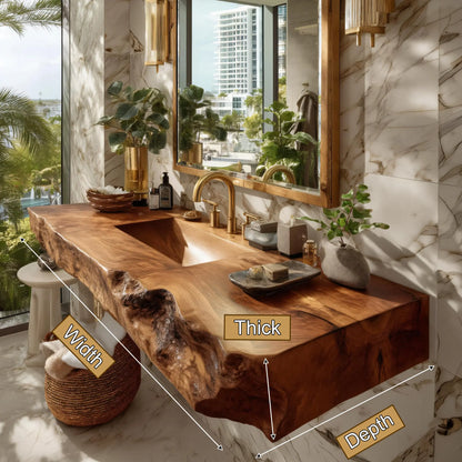 Kelvara Live Edge Solid Wood Floating Bathroom Vanity with Integrated Sink SPA439867 Lynnsnail