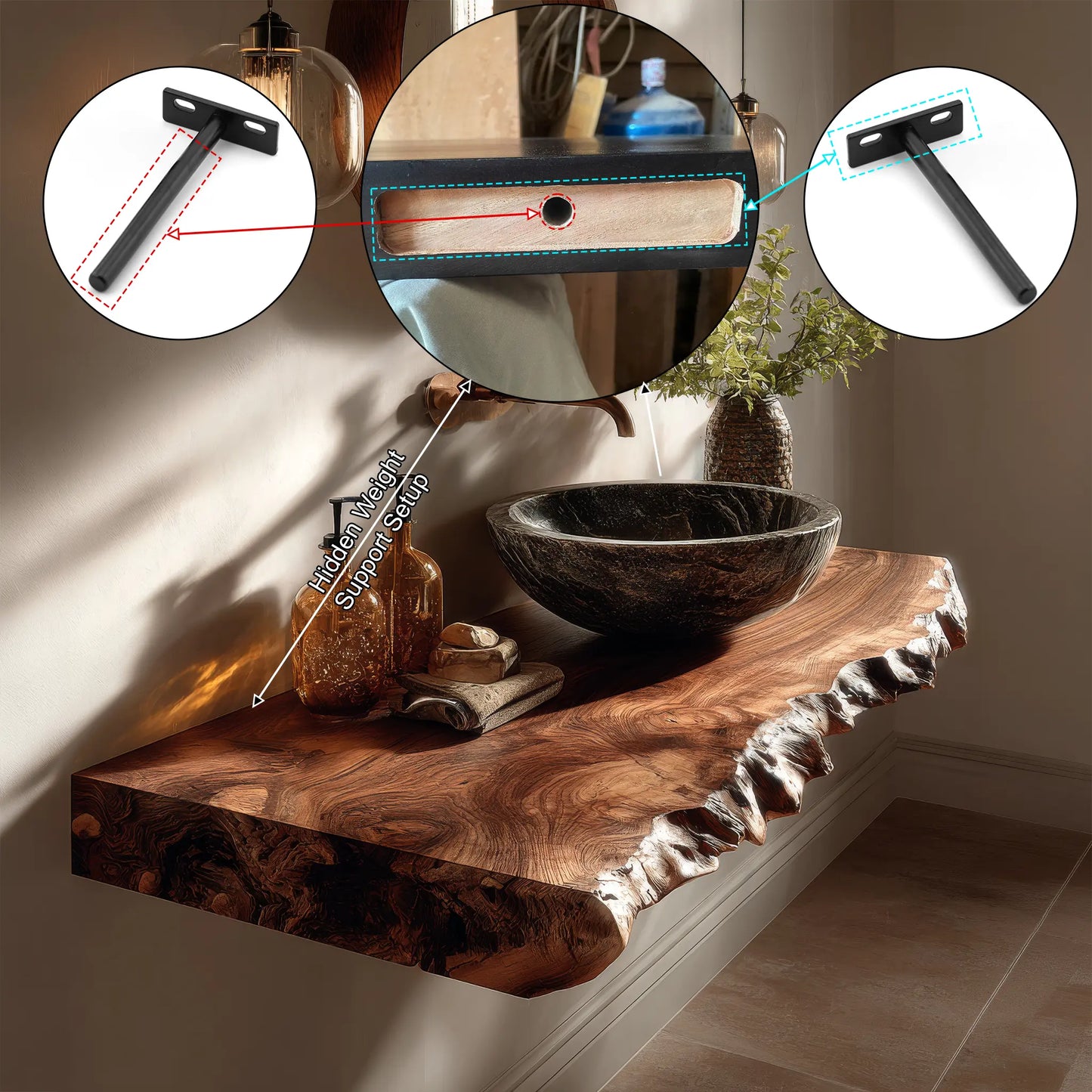 Kelvion Live Edge Solid Wood Floating Bathroom Vanity SPA514203 Lynnsnail