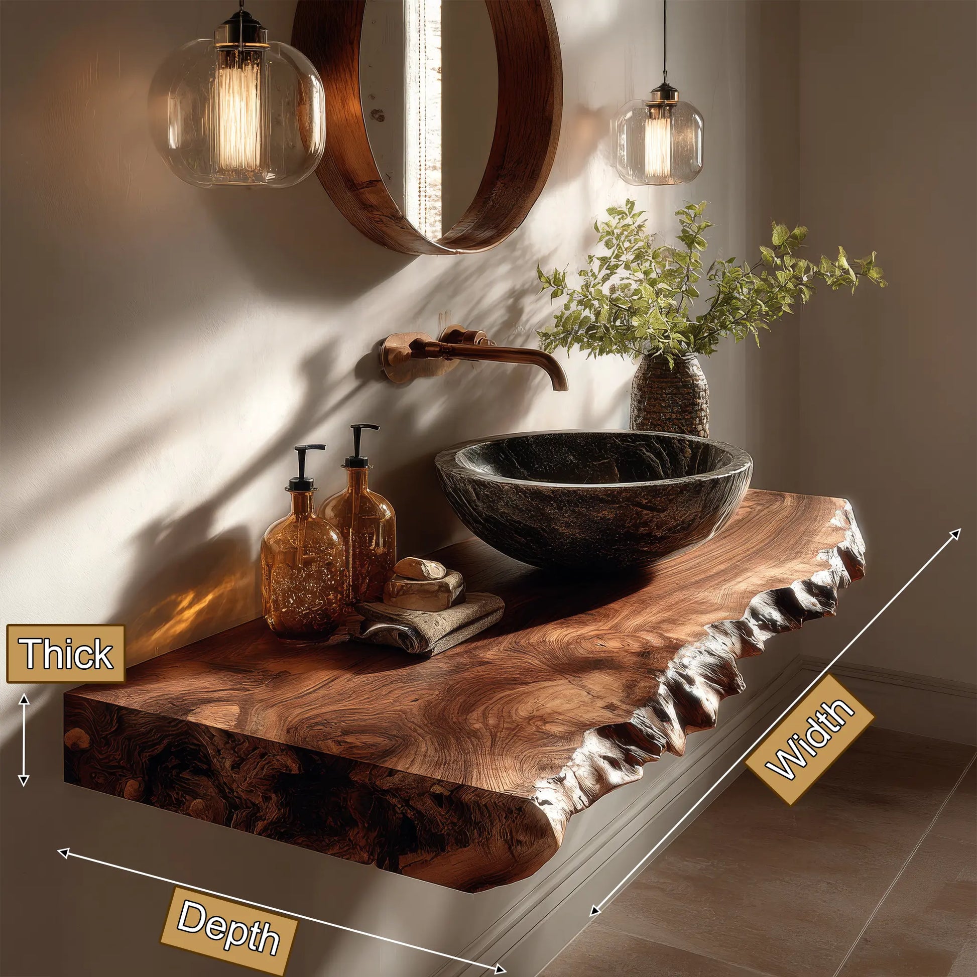 Kelvion Live Edge Solid Wood Floating Bathroom Vanity SPA514203 Lynnsnail