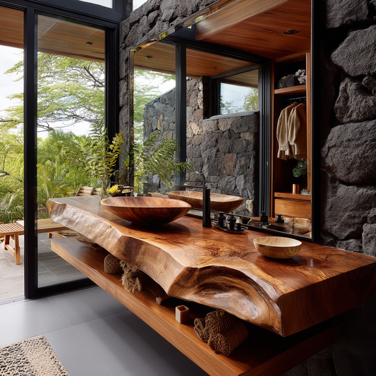 Korvane Live Edge Solid Wood Floating Bathroom Vanity