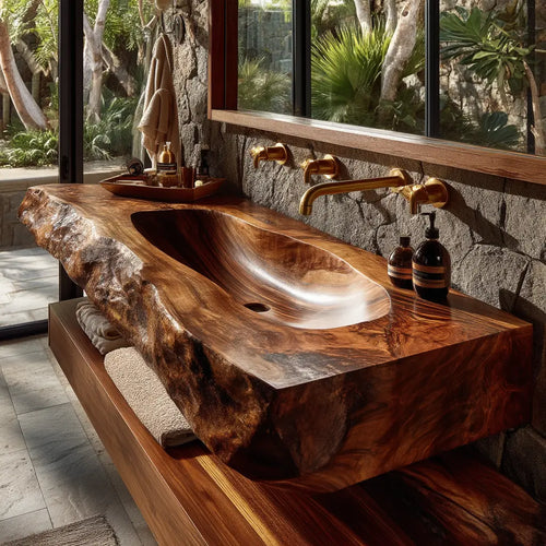 Larevyn Live Edge Solid Wood Floating Bathroom Vanity with Integrated Sink SPA364436 Lynnsnail