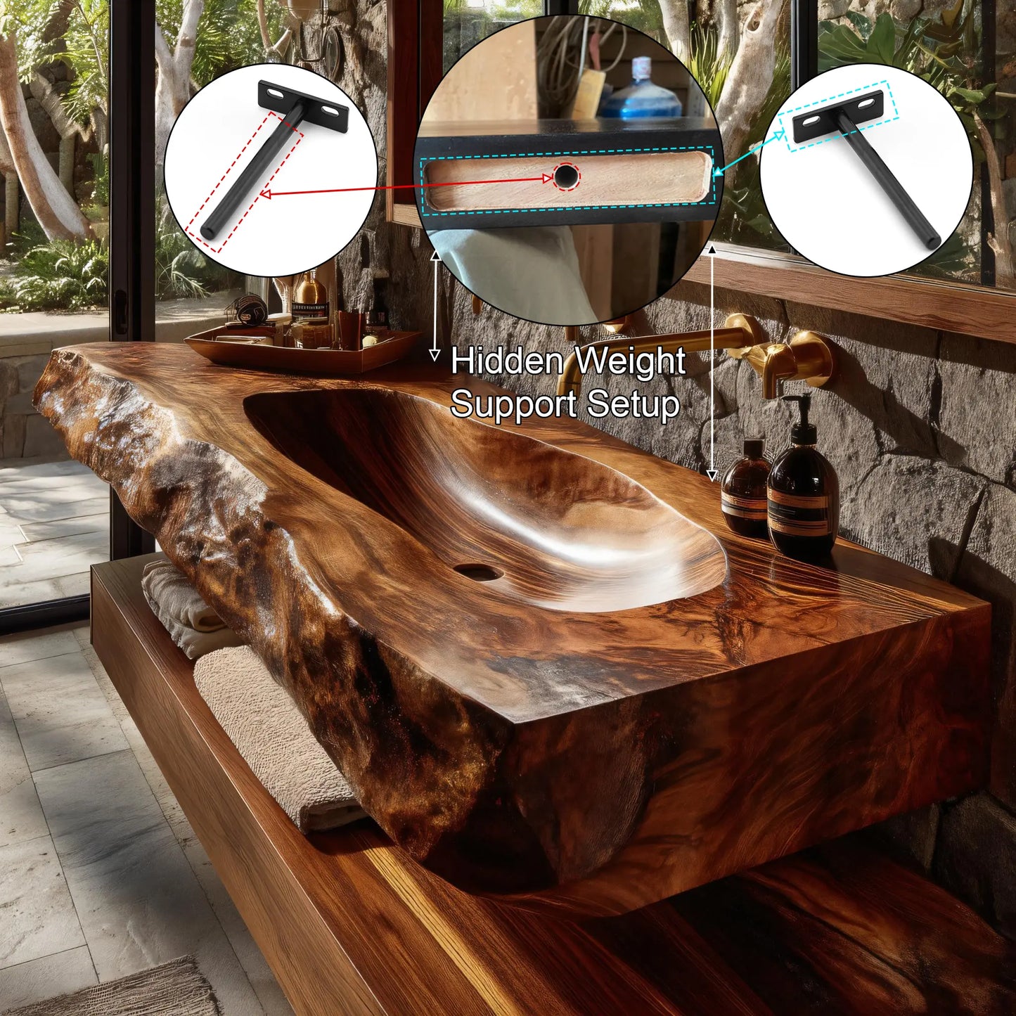 Larevyn Live Edge Solid Wood Floating Bathroom Vanity with Integrated Sink SPA364436 Lynnsnail