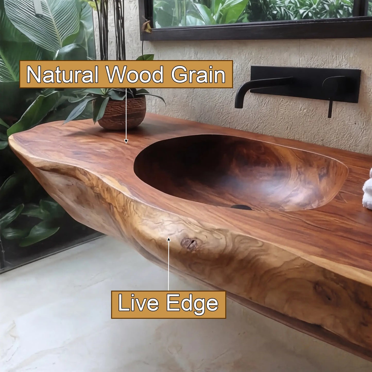 Lorvane Sculpted Live Edge Solid Wood Floating Bathroom Vanity with Integrated Sink Lynnsnail