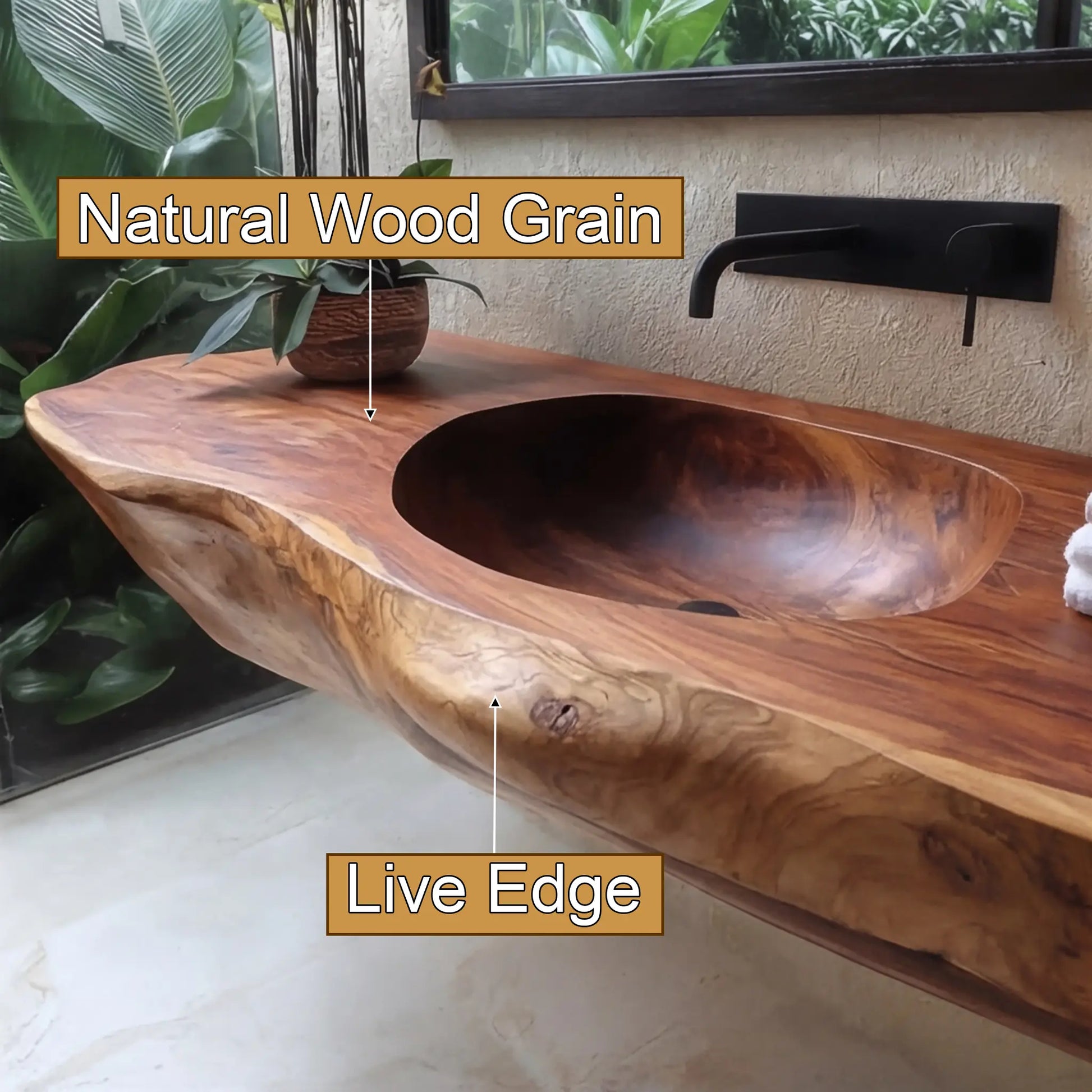Lorvane Sculpted Live Edge Solid Wood Floating Bathroom Vanity with Integrated Sink Lynnsnail