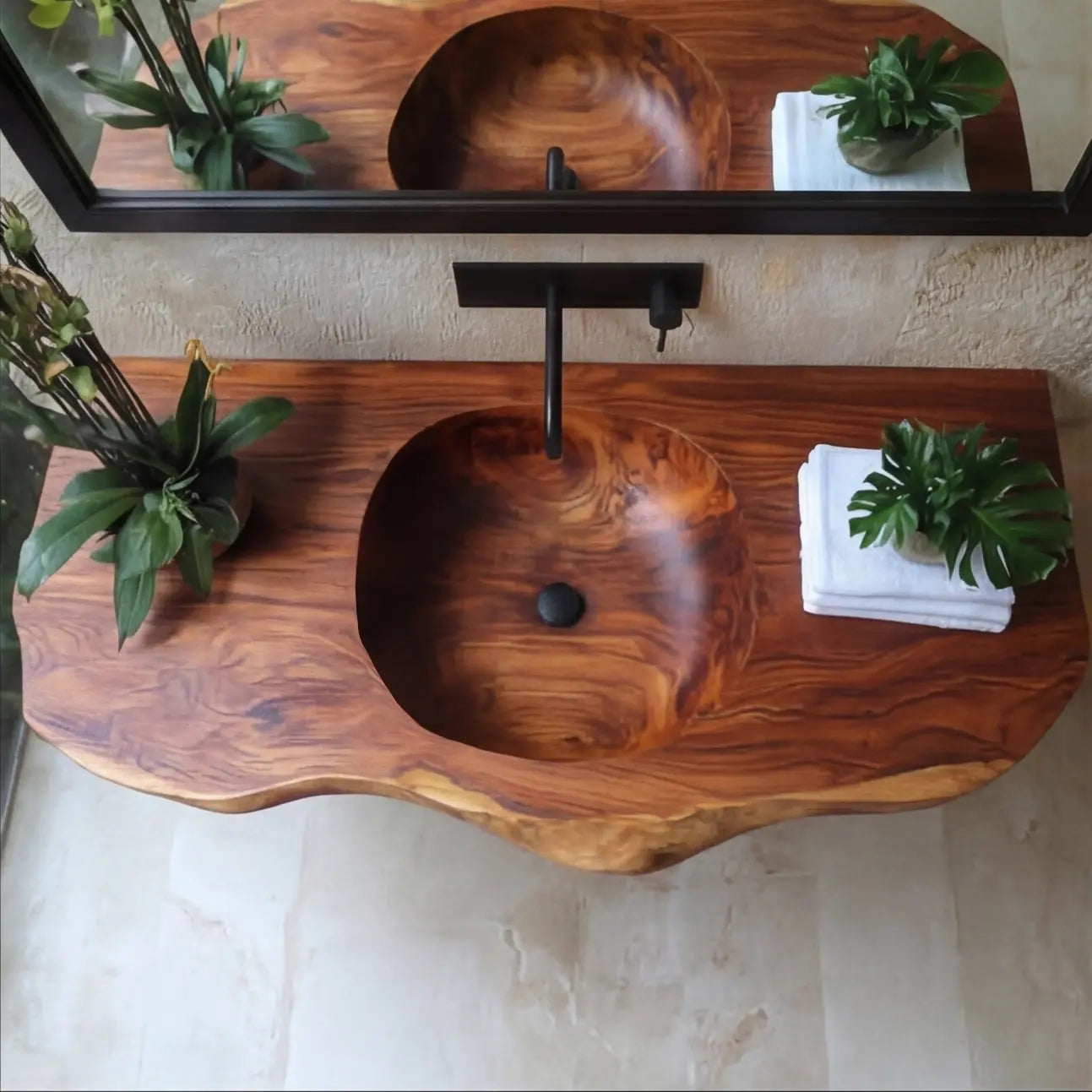 Lorvane Sculpted Live Edge Solid Wood Floating Bathroom Vanity with Integrated Sink Lynnsnail