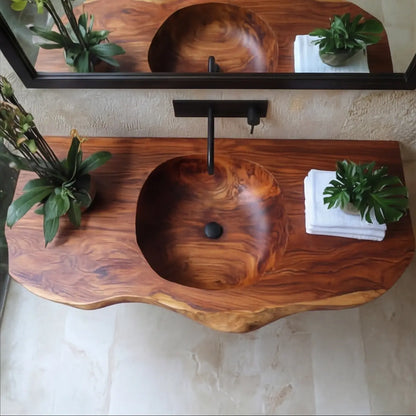 Lorvane Sculpted Live Edge Solid Wood Floating Bathroom Vanity with Integrated Sink Lynnsnail