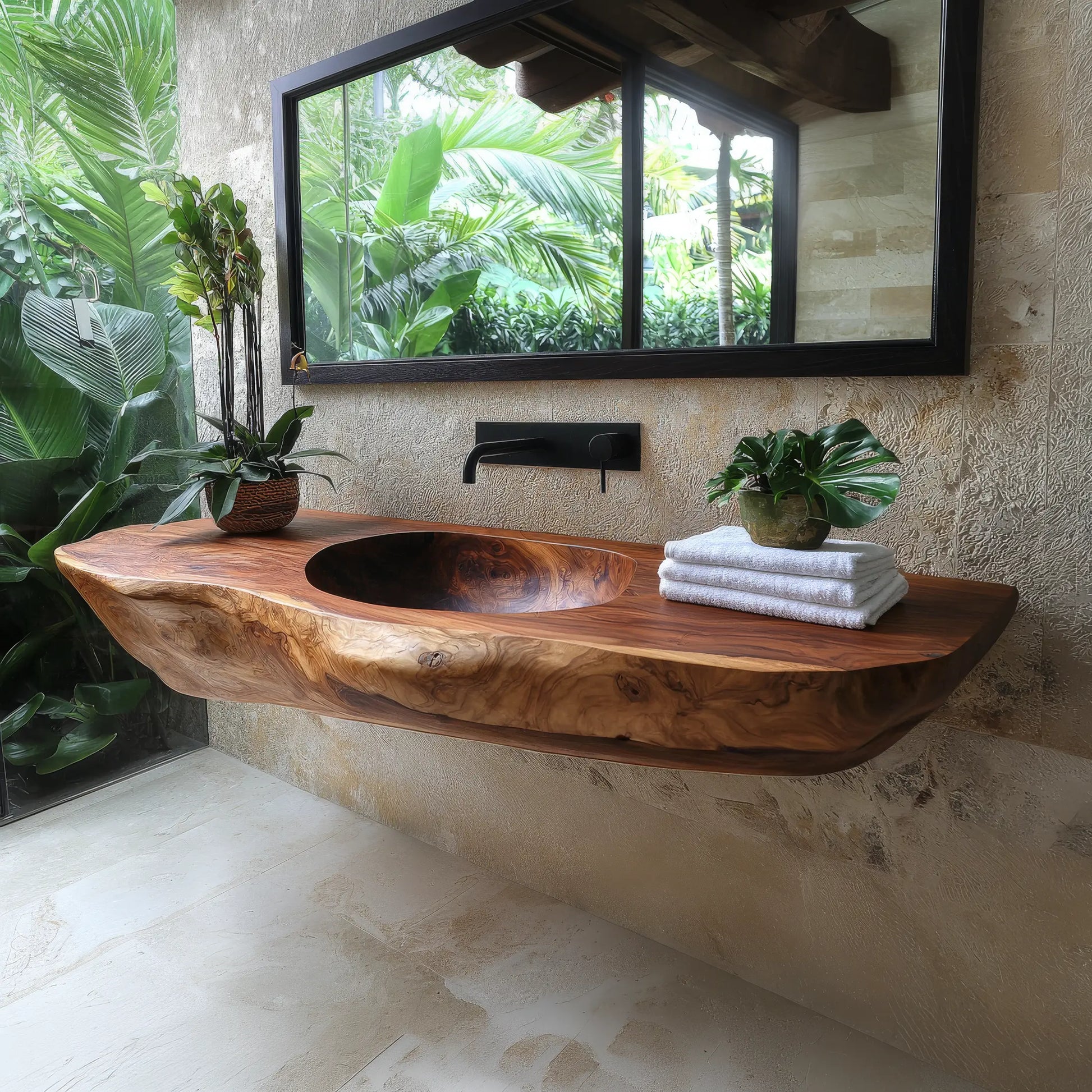 Lorvane Sculpted Live Edge Solid Wood Floating Bathroom Vanity with Integrated Sink Lynnsnail