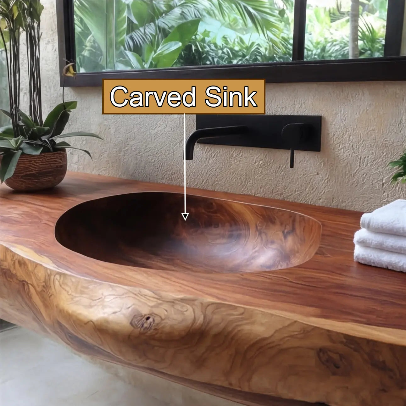 Lorvane Sculpted Live Edge Solid Wood Floating Bathroom Vanity with Integrated Sink Lynnsnail