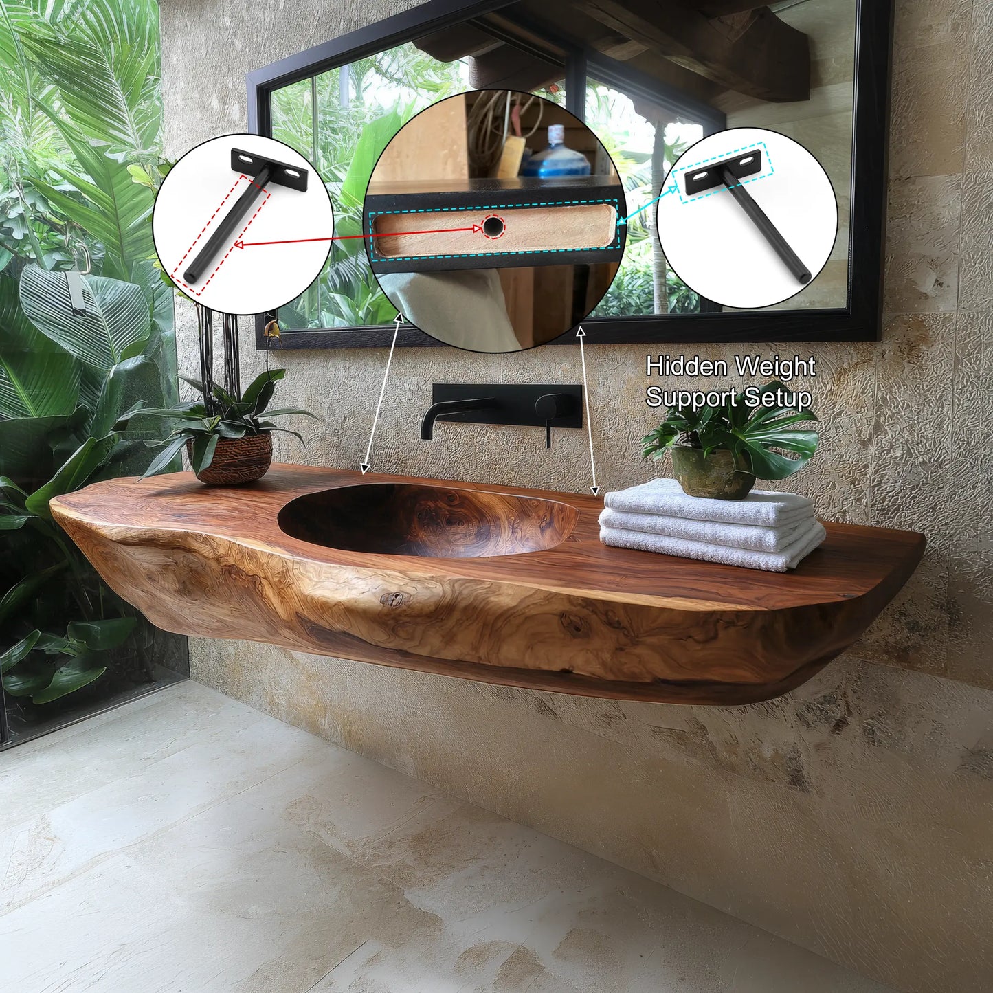 Lorvane Sculpted Live Edge Solid Wood Floating Bathroom Vanity with Integrated Sink Lynnsnail
