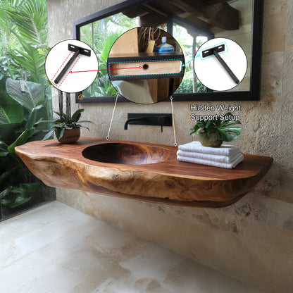Lorvane Sculpted Live Edge Solid Wood Floating Bathroom Vanity with Integrated Sink Lynnsnail