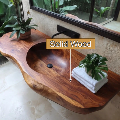Lorvane Sculpted Live Edge Solid Wood Floating Bathroom Vanity with Integrated Sink Lynnsnail