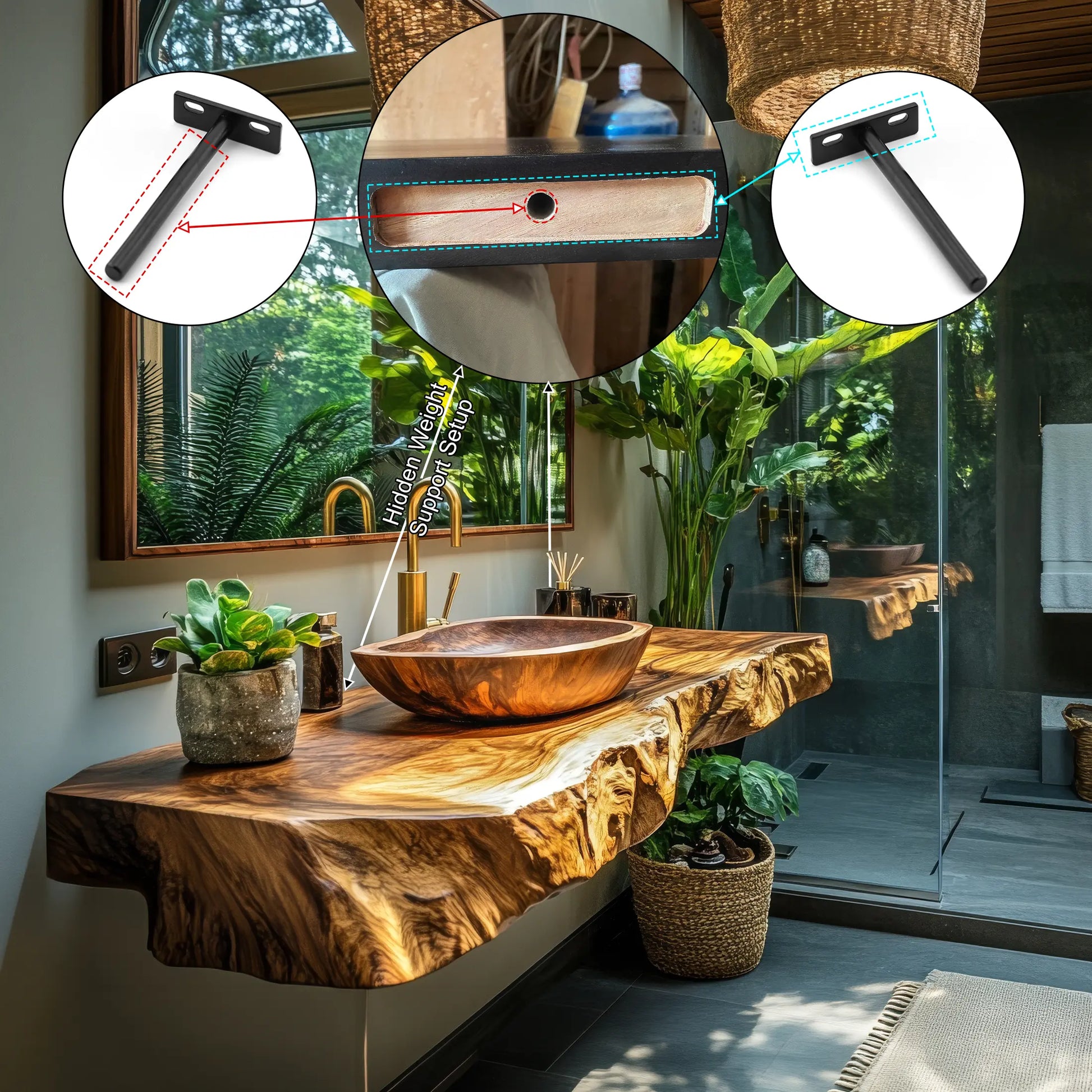 Lunara Live Edge Solid Wood Floating Bathroom Vanity Lynnsnail