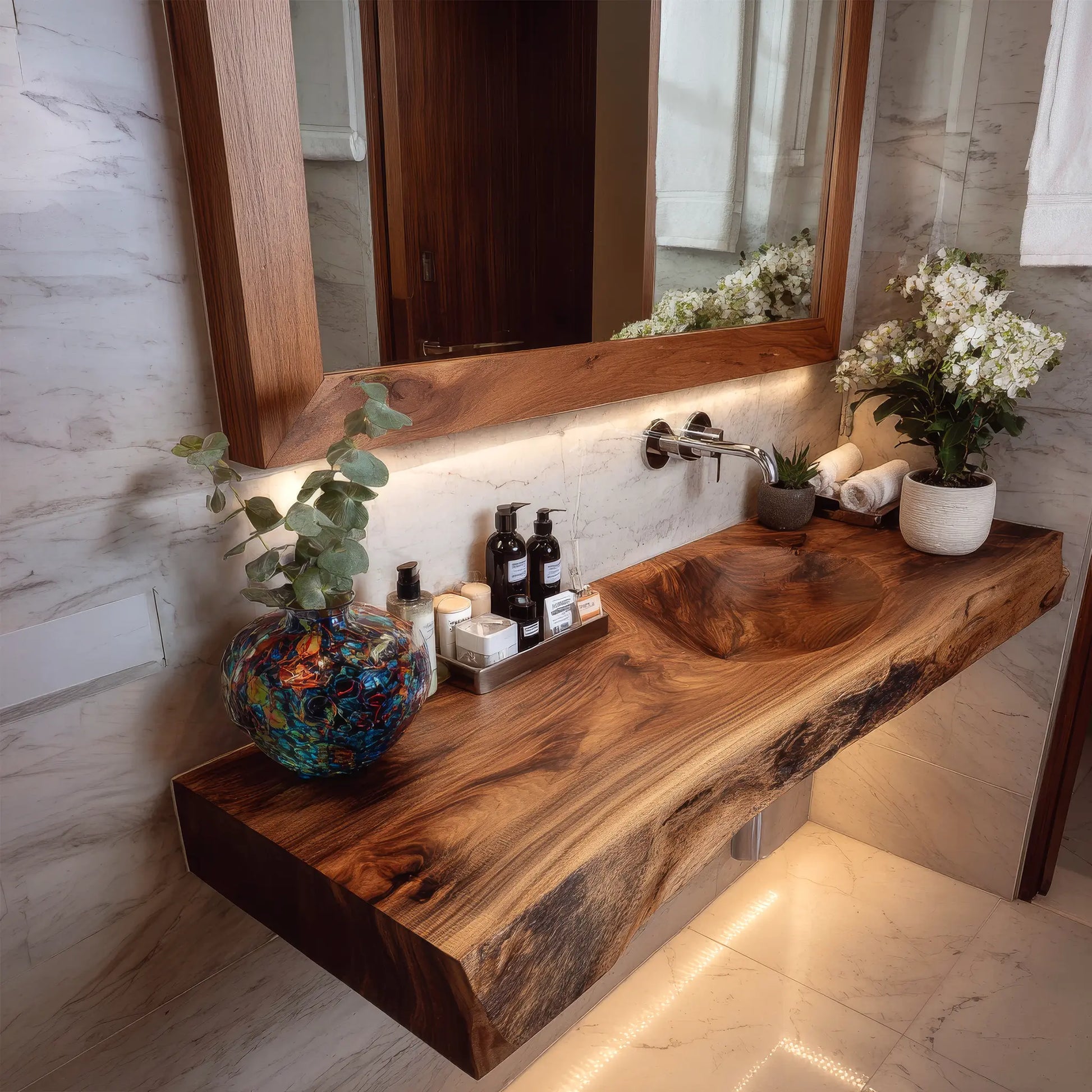 Luvorin Live Edge Solid Wood Floating Bathroom Vanity with Integrated Sink SPA653297 Lynnsnail