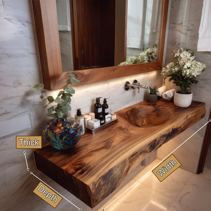 Luvorin Live Edge Solid Wood Floating Bathroom Vanity with Integrated Sink SPA653297 Lynnsnail