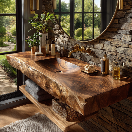 Morvyn Live Edge Solid Wood Floating Bathroom Vanity with Integrated Sink