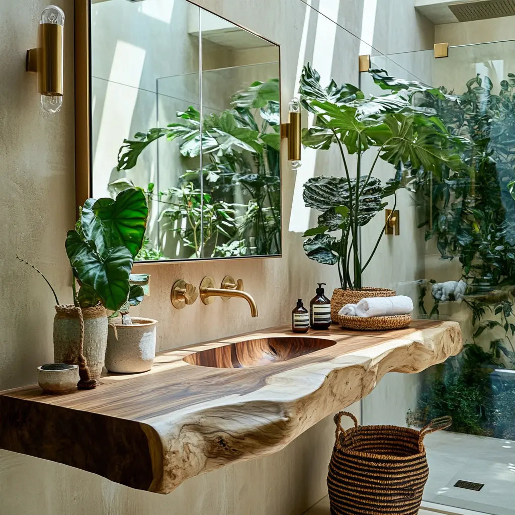 Nerava Live Edge Solid Wood Floating Bathroom Vanity with Integrated Sink Lynnsnail