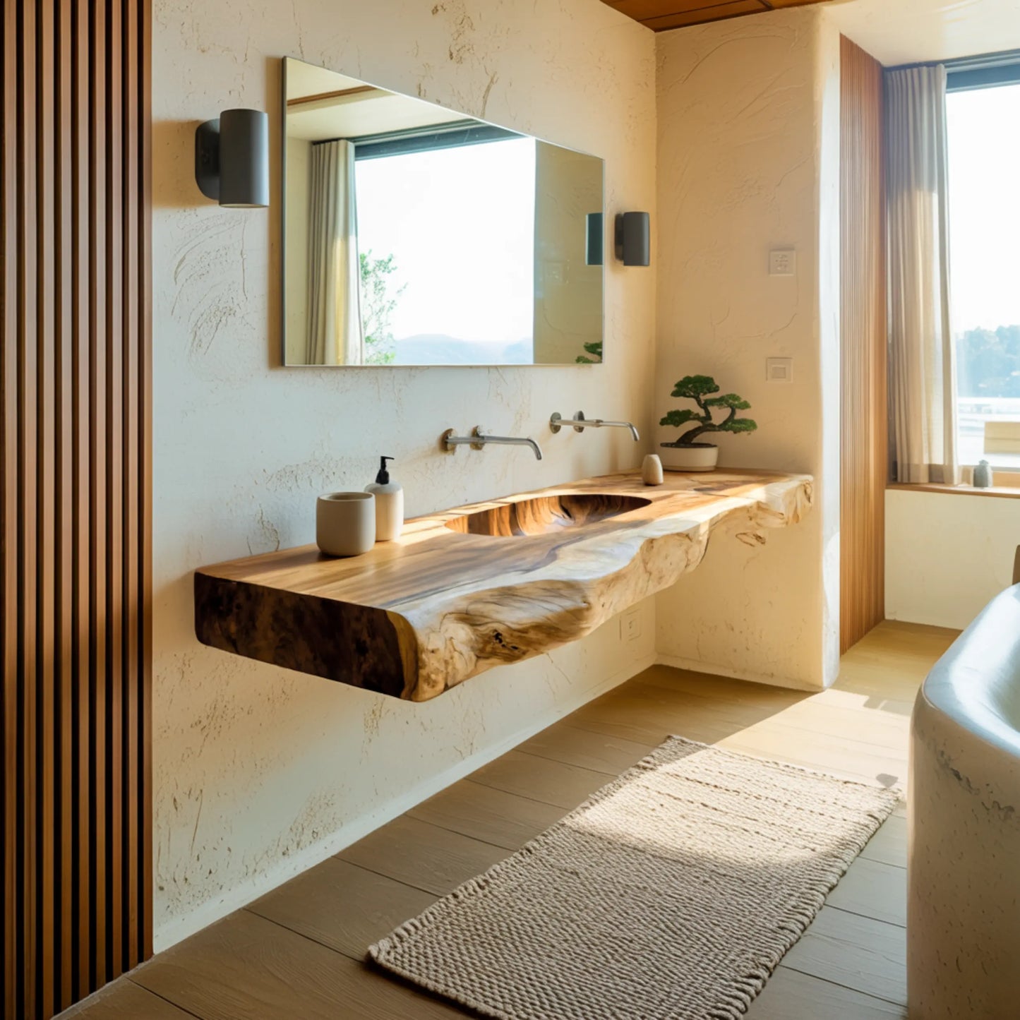 Nerava Live Edge Solid Wood Floating Bathroom Vanity with Integrated Sink Lynnsnail