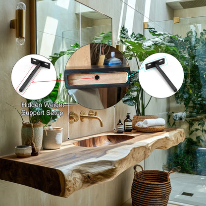 Nerava Live Edge Solid Wood Floating Bathroom Vanity with Integrated Sink Lynnsnail