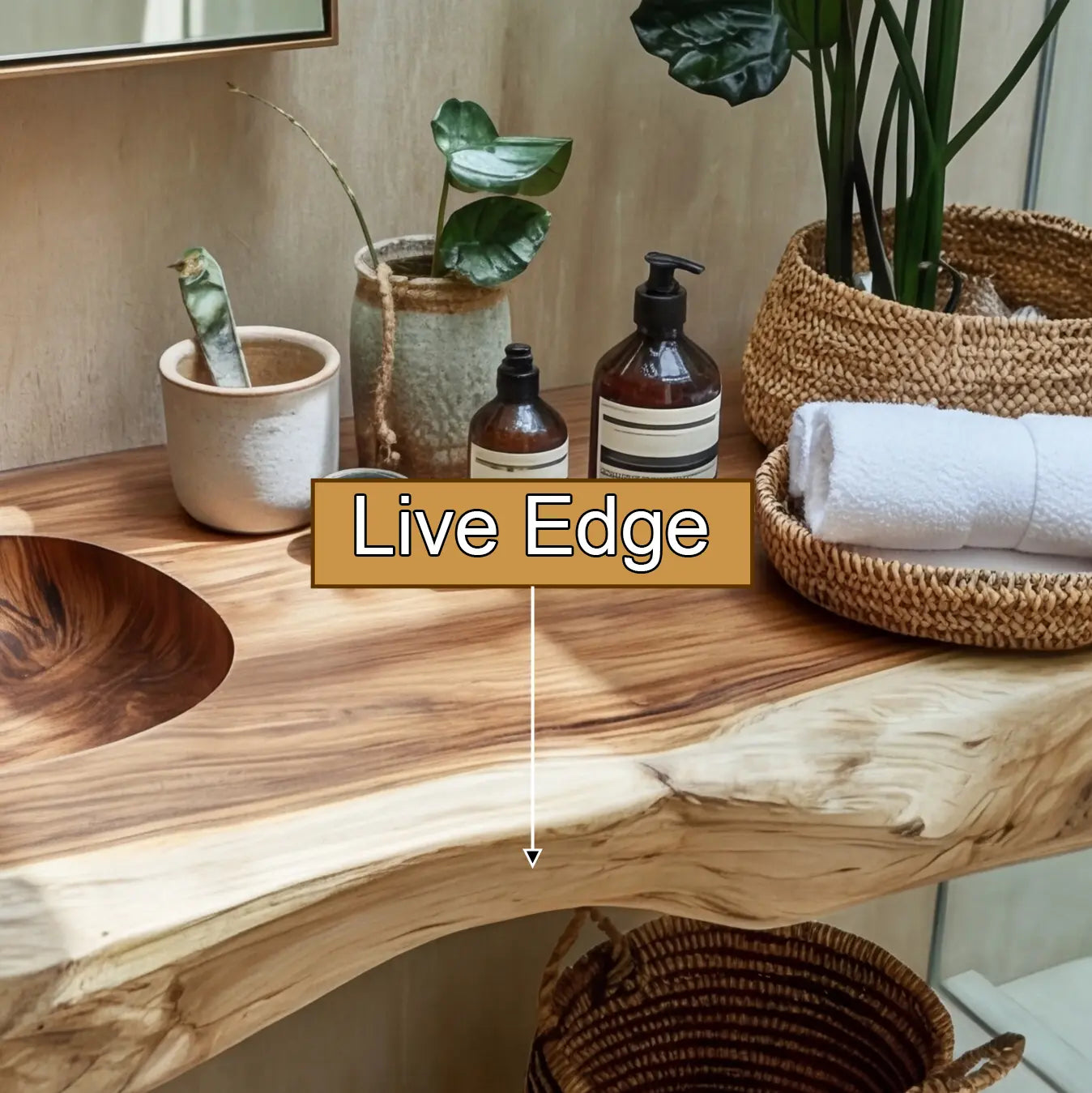 Nerava Live Edge Solid Wood Floating Bathroom Vanity with Integrated Sink Lynnsnail