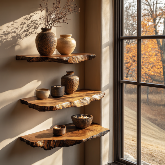 Norvella Live Edge Solid Wood Floating Shelf SPA583831