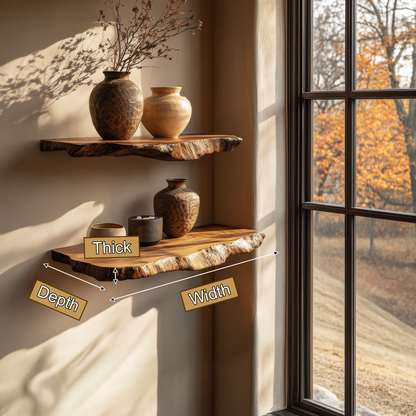Norvella Live Edge Solid Wood Floating Shelf SPA583831
