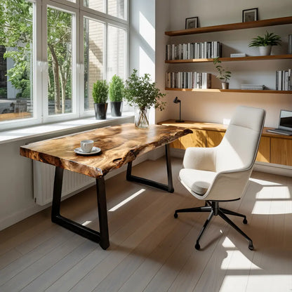 Modern Live Edge Wooden Desk With Metal Legs For Home Office Or Studio Lynnsnail