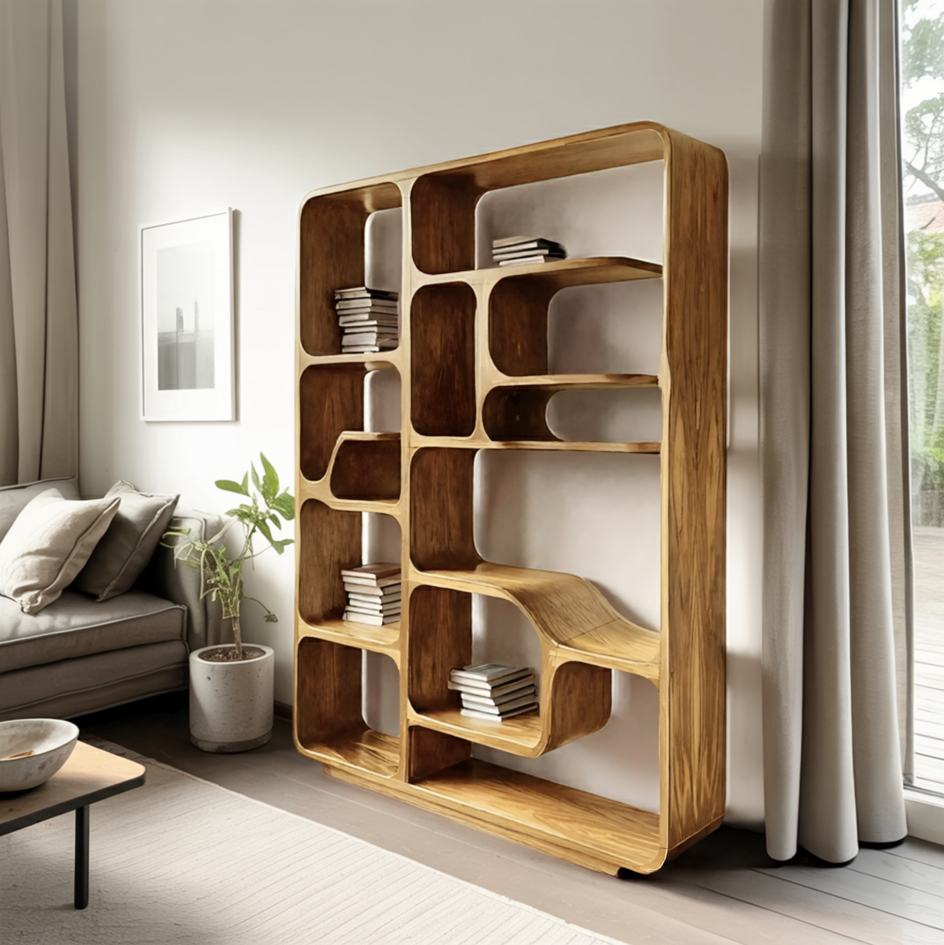 Modern Sculptural Bookshelf For Living Decor Or Bedroom Lynnsnail