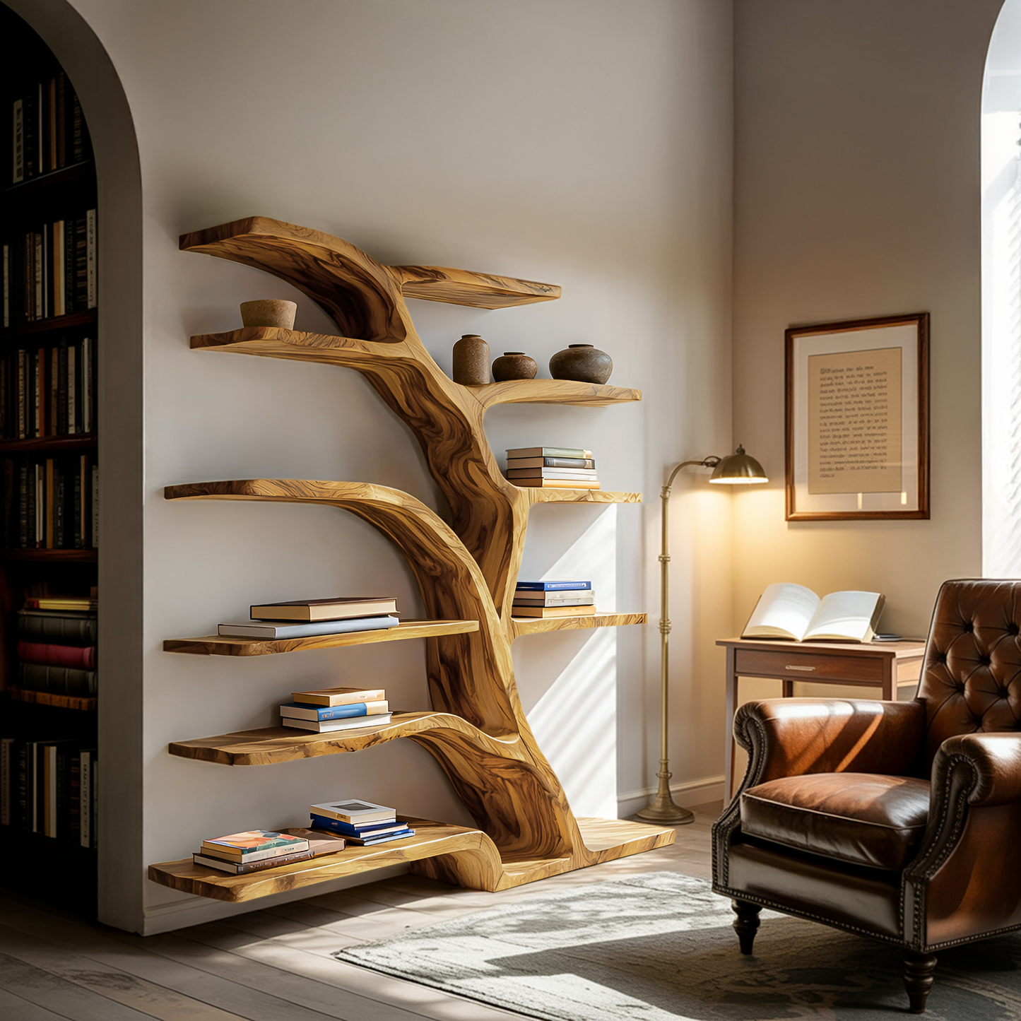 Modern Bookshelf Flowing Curved Design For Living Decor Lynnsnail