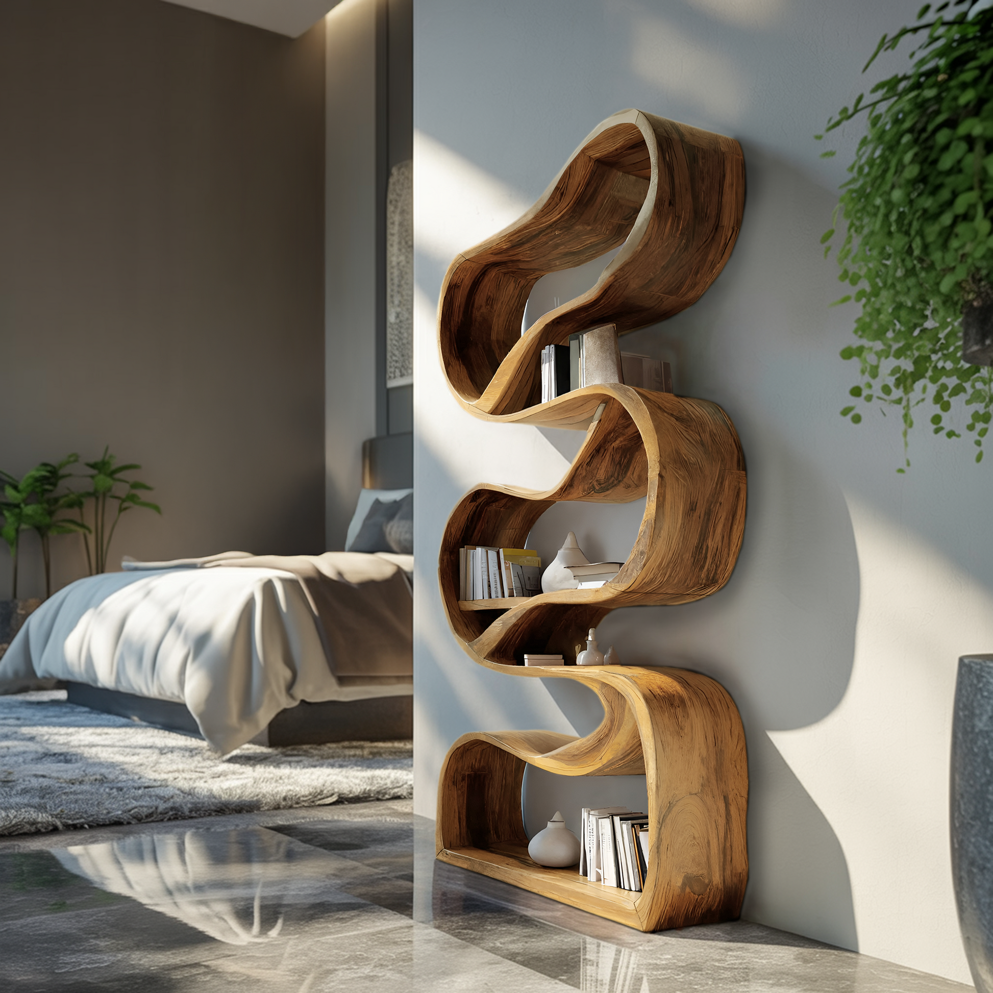 Modern Sculptural Bookcase Statement Design For Hallway Lynnsnail