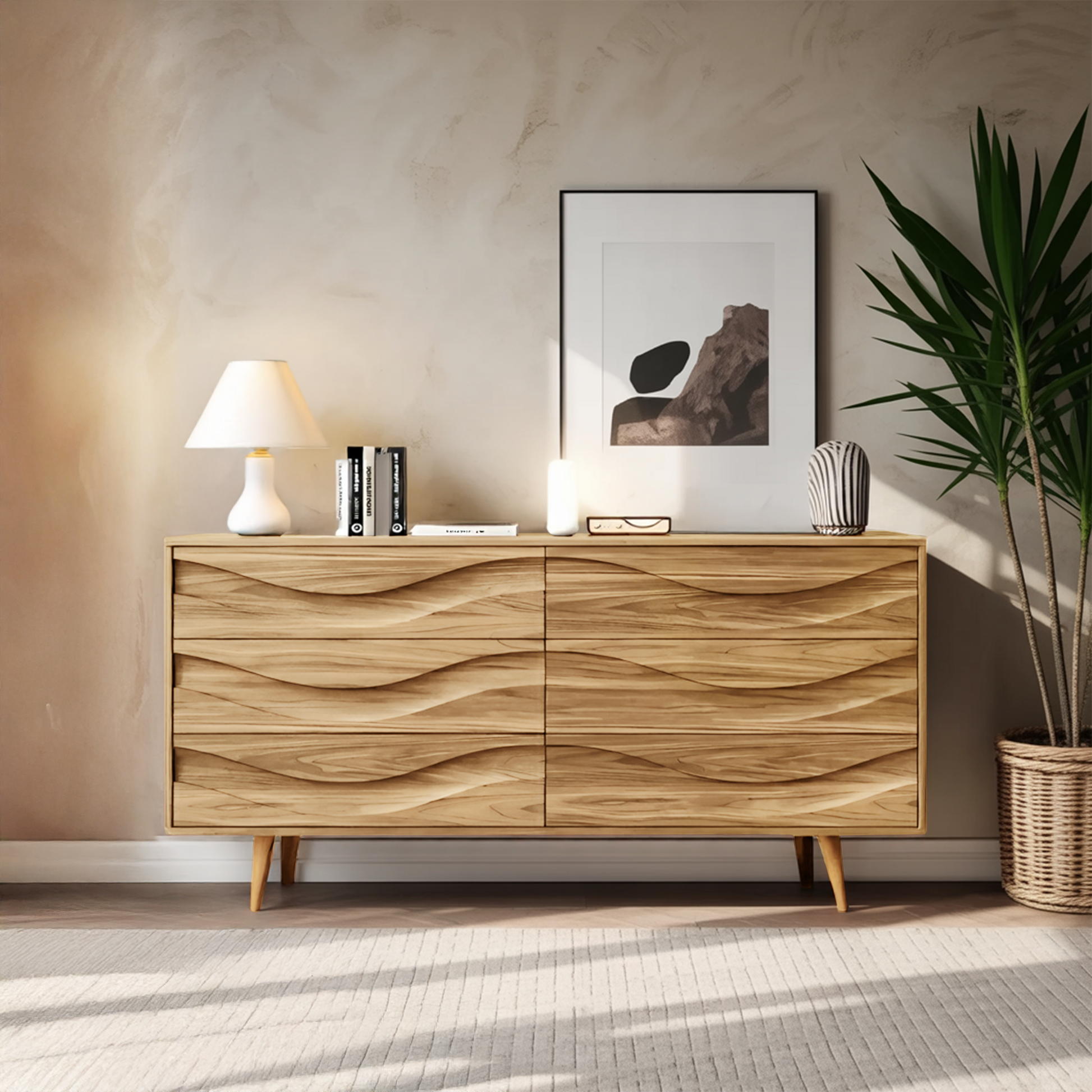 Modern Carved Wave Front Sideboard For Entryway Living Room Lynnsnail