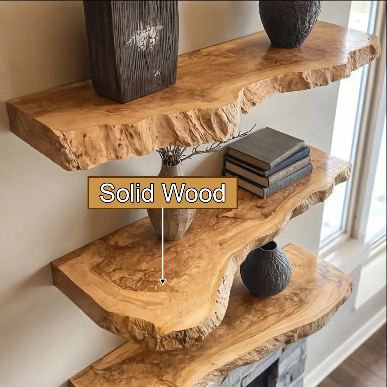 Orliven Live Edge Solid Wood Floating Shelf SPA359832 Lynnsnail