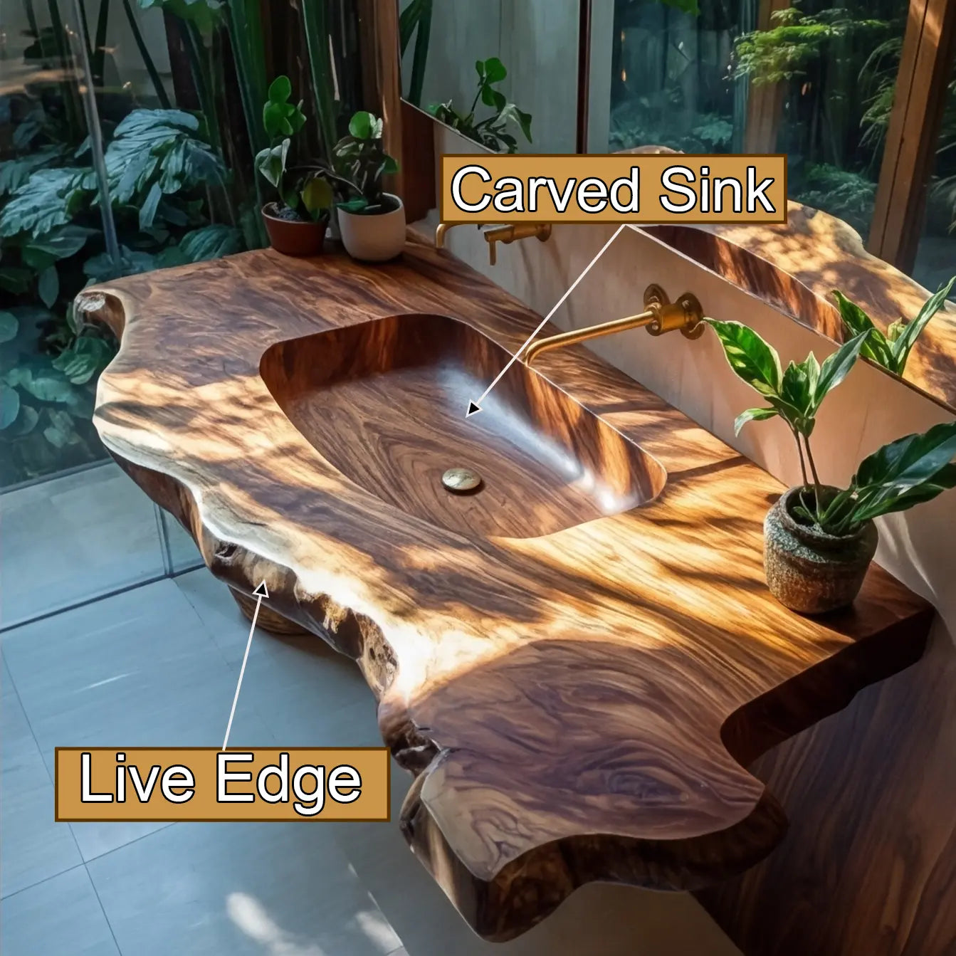 Orvella Live Edge Solid Wood Floating Bathroom Vanity with Integrated Sink SPA395554 Lynnsnail