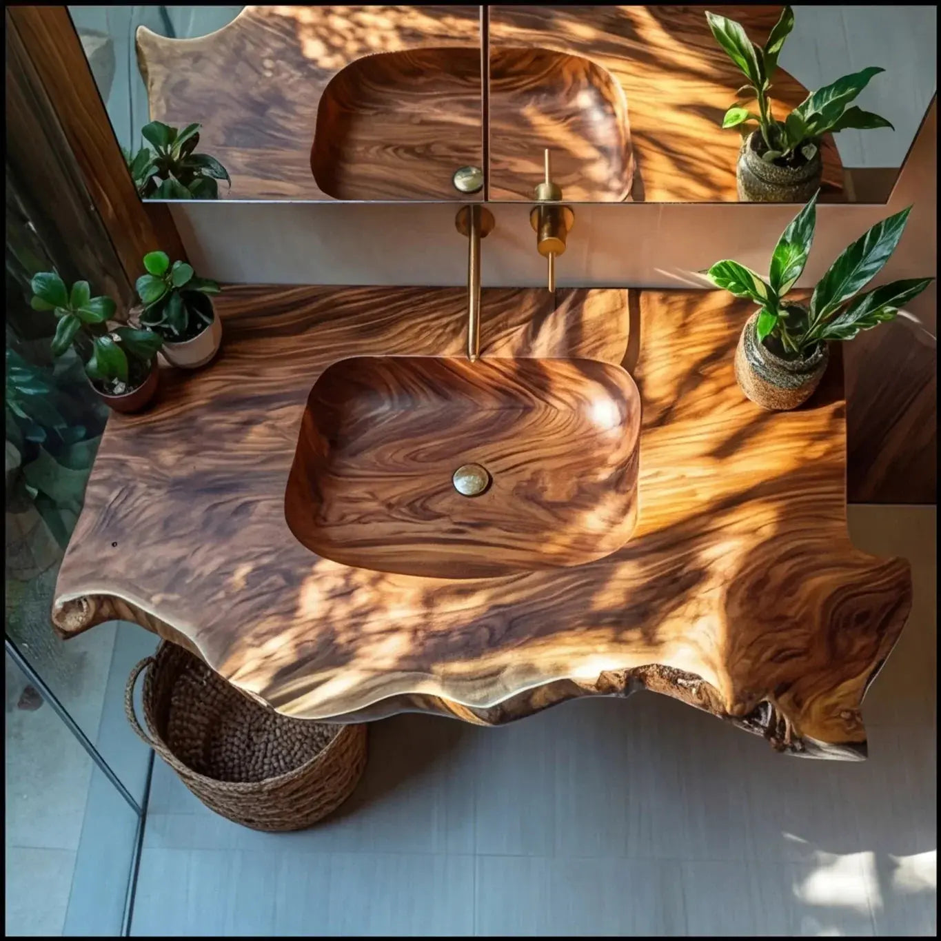 Orvella Live Edge Solid Wood Floating Bathroom Vanity with Integrated Sink SPA395554 Lynnsnail